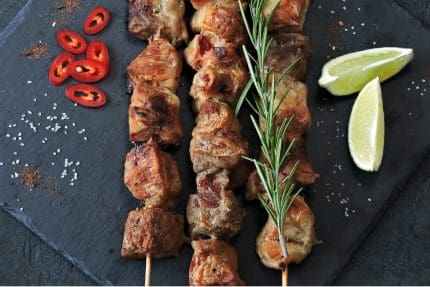 Marineret spyd med kornfodret Mørbrad/Ribeye